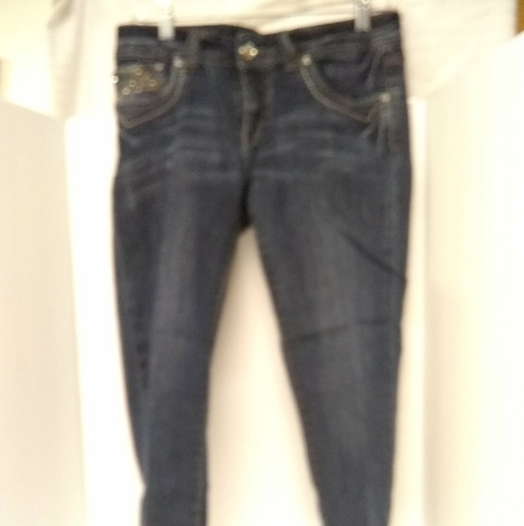 L A Idol Pants Womens Capris Blue Jeans Embroidery Rhinestones Size 31"/22ins - Picture 4 of 10